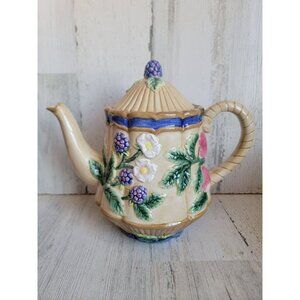 Fitz Floyd teapot blackberry cherry‎ vintage home decor